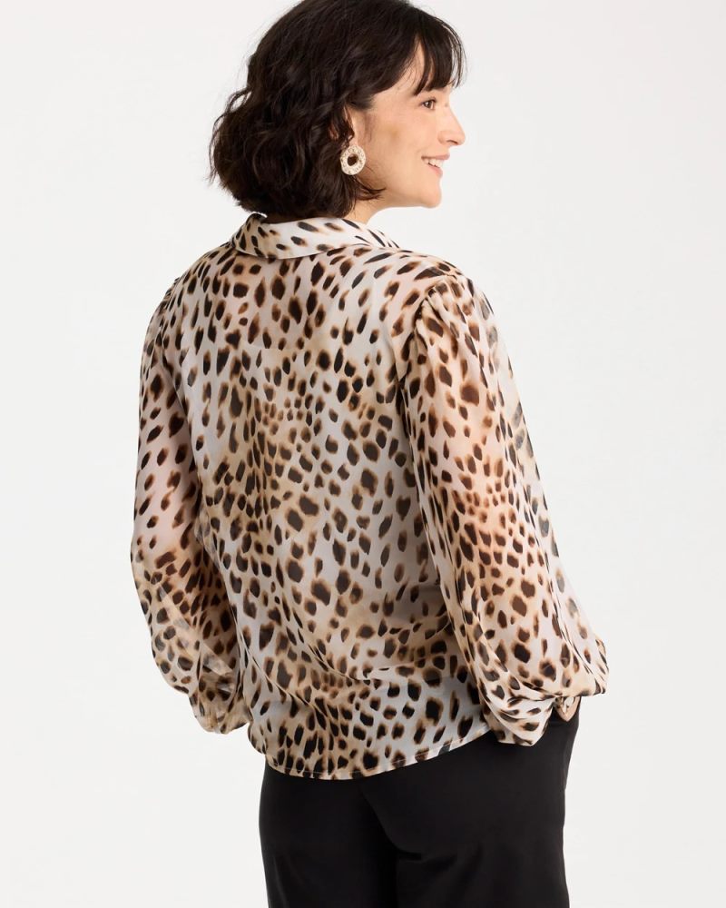 Chicos Georgette Animal Print Blouse - BLACK