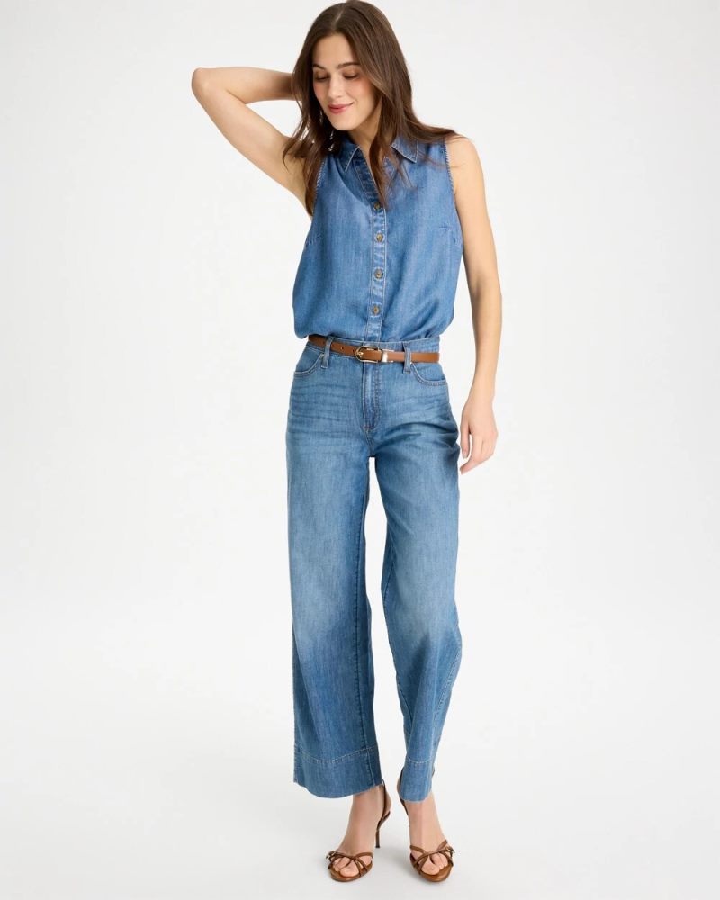 Chicos Tencel Denim Sleeveless Shirt - BURANO INDIGO