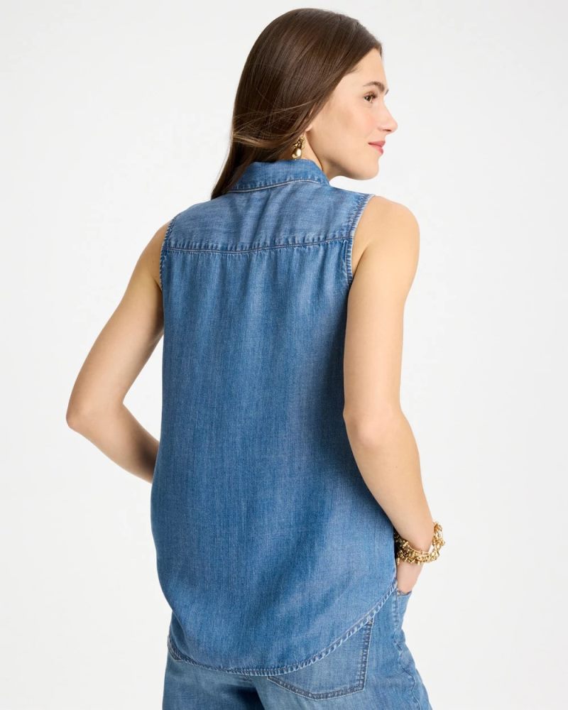 Chicos Tencel Denim Sleeveless Shirt - BURANO INDIGO