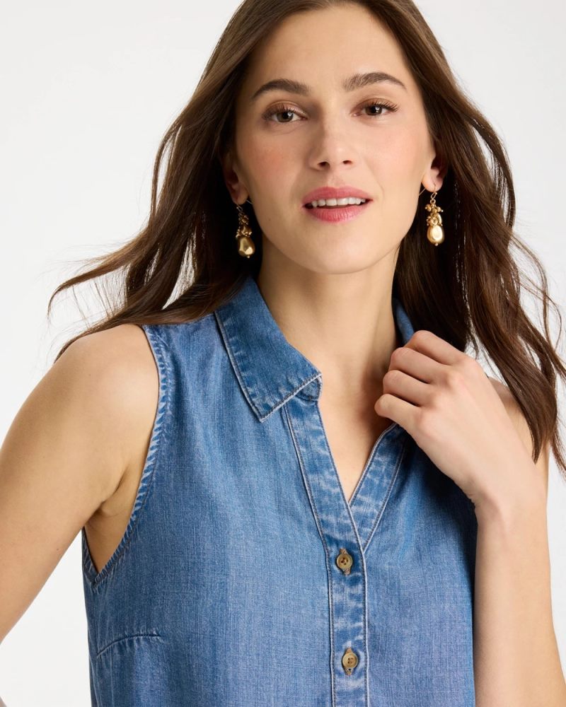 Chicos Tencel Denim Sleeveless Shirt - BURANO INDIGO