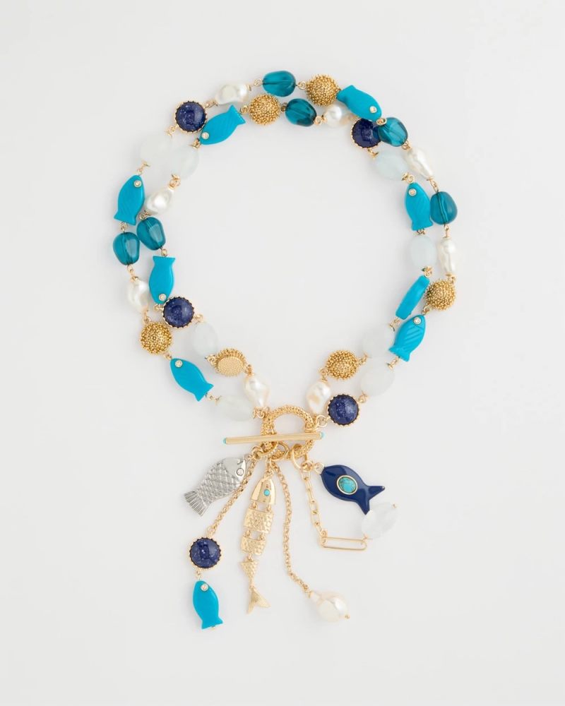 Chicos Convertible Turquoise Fish Charm Necklace - BLUE MULTI