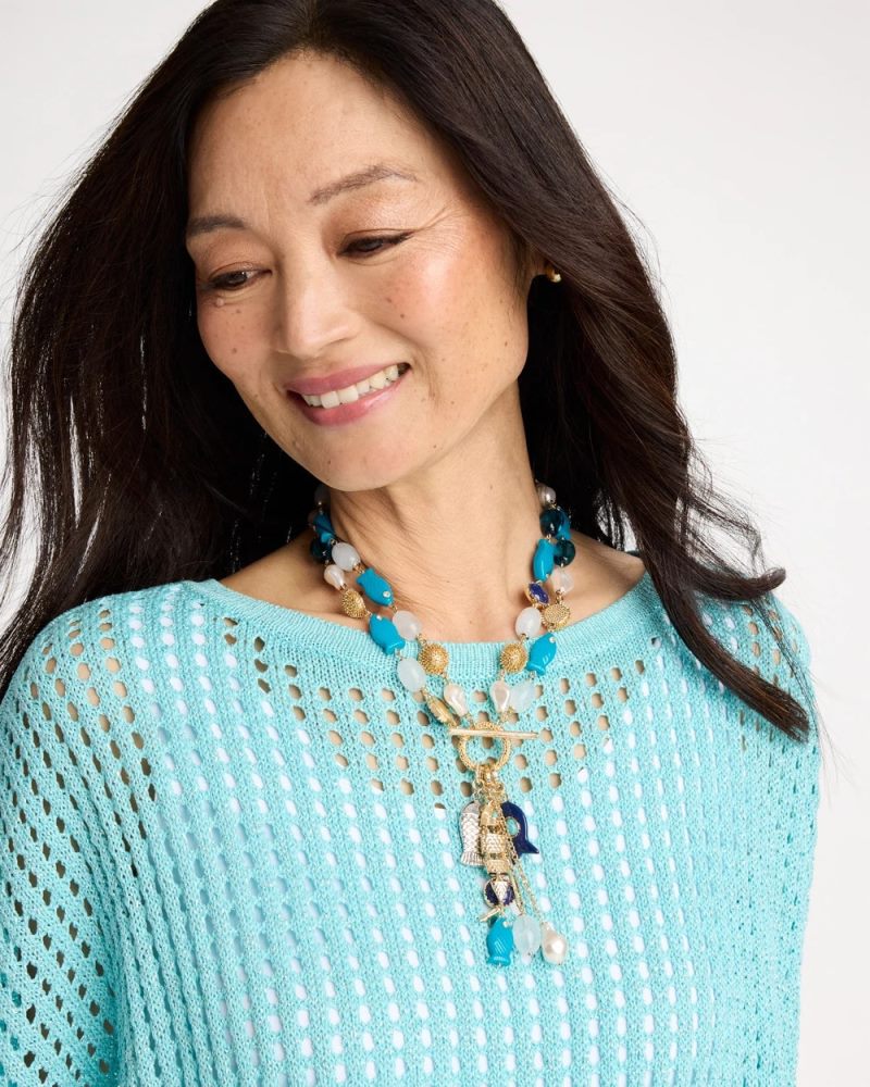 Chicos Convertible Turquoise Fish Charm Necklace - BLUE MULTI