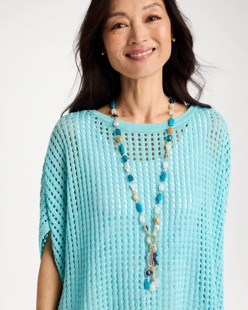 Chicos Convertible Turquoise Fish Charm Necklace - BLUE MULTI