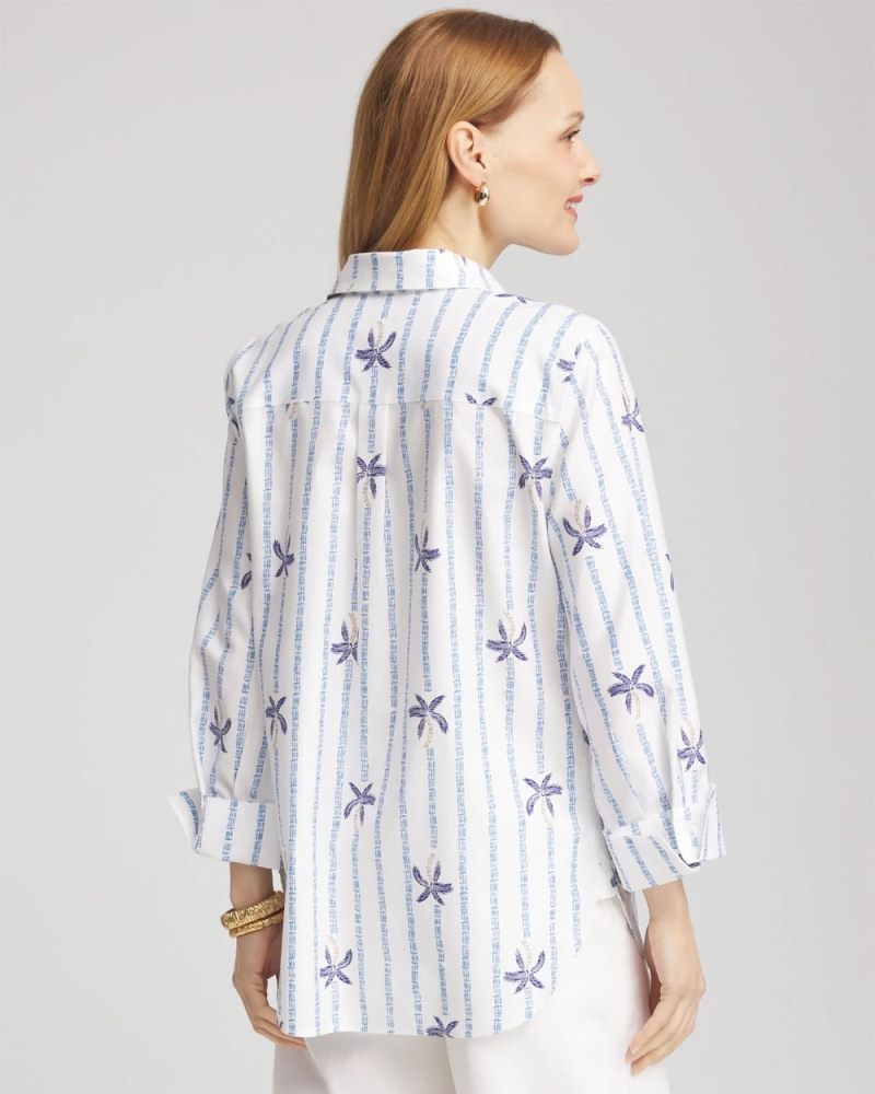 Chicos No Iron Palm Striped Sateen Shirt - BLUE CASA