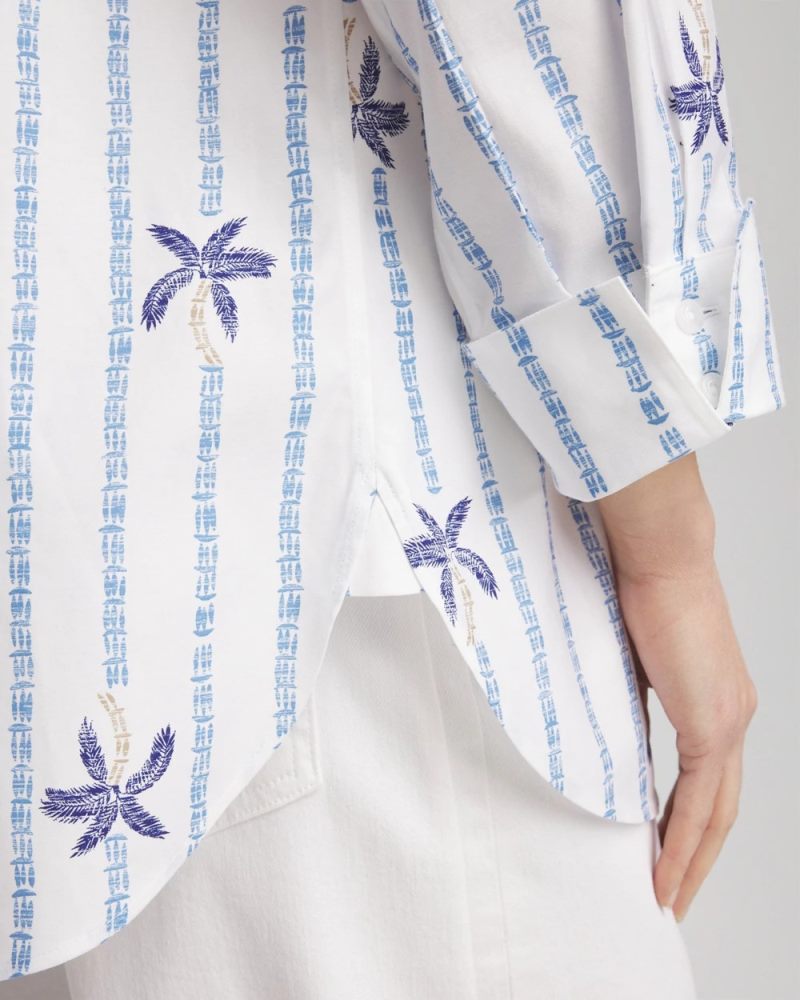 Chicos No Iron Palm Striped Sateen Shirt - BLUE CASA