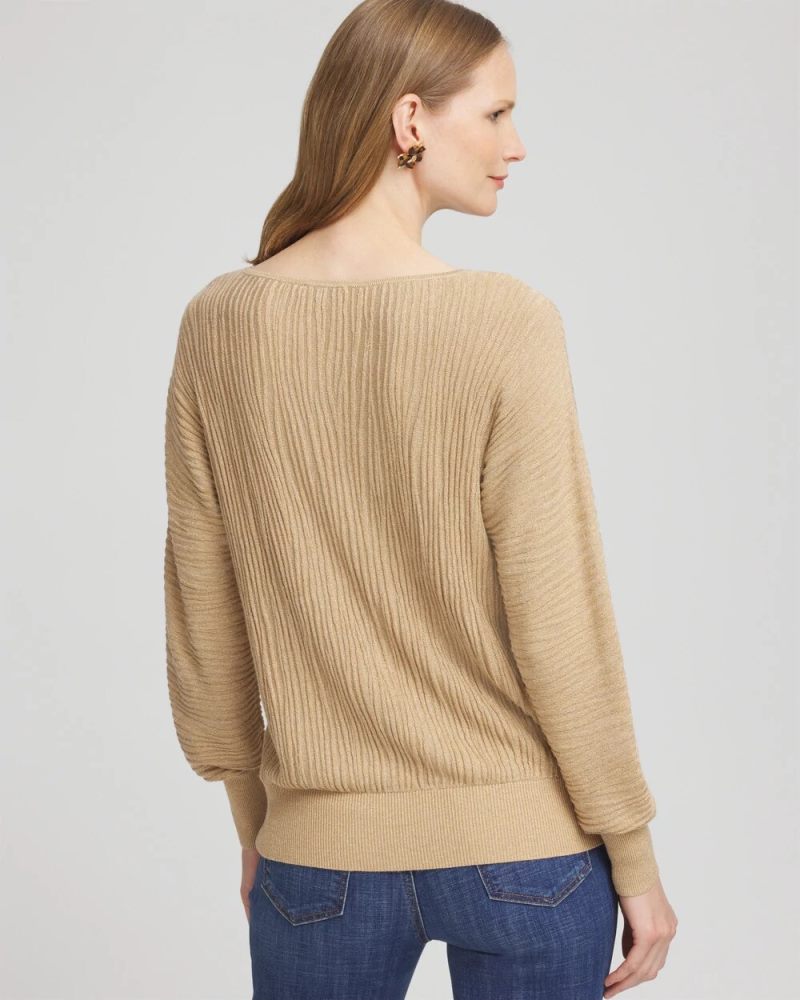 Chicos Textured Zebra Print Dolman Sleeve Sweater - NEW CAMEL HEATHER