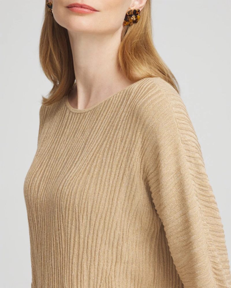 Chicos Textured Zebra Print Dolman Sleeve Sweater - NEW CAMEL HEATHER