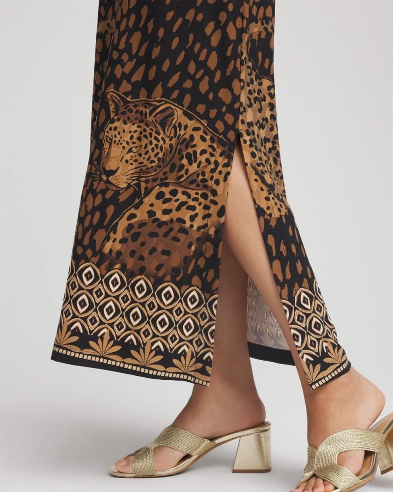Chicos Cheetah-Print Boatneck Column Dress - BLACK