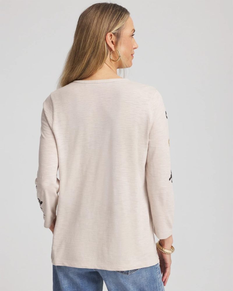 Chicos Paisley Cotton-Slub Splitneck Henley - SMOKEY TAUPE