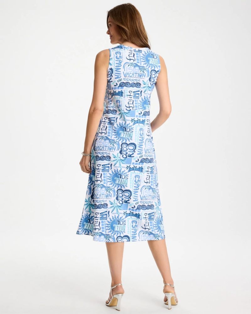 Chicos Soft-Stretch Sleeveless Tropical Dress - PASSPORT BLUE