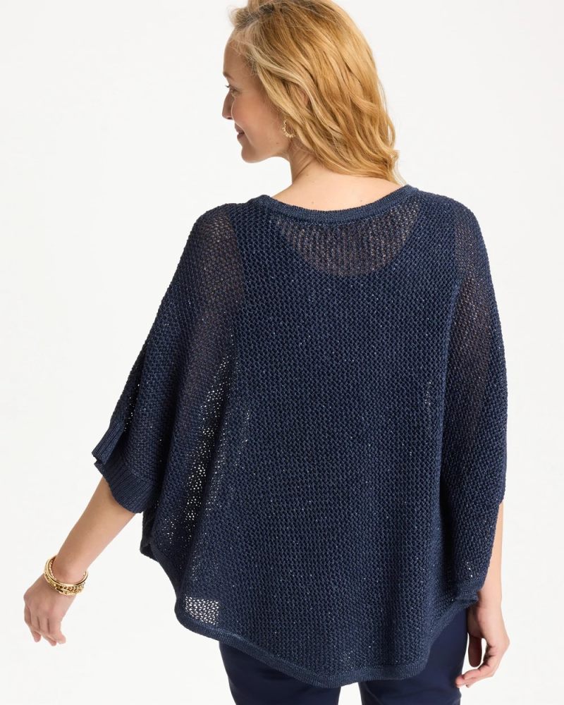 Chicos Sequin Boatneck Rounded Hem Poncho - PASSPORT BLUE