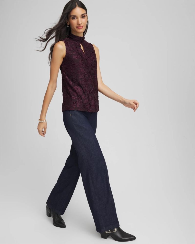 Chicos Burnout Mockneck Tank - NIGHT BLOOM