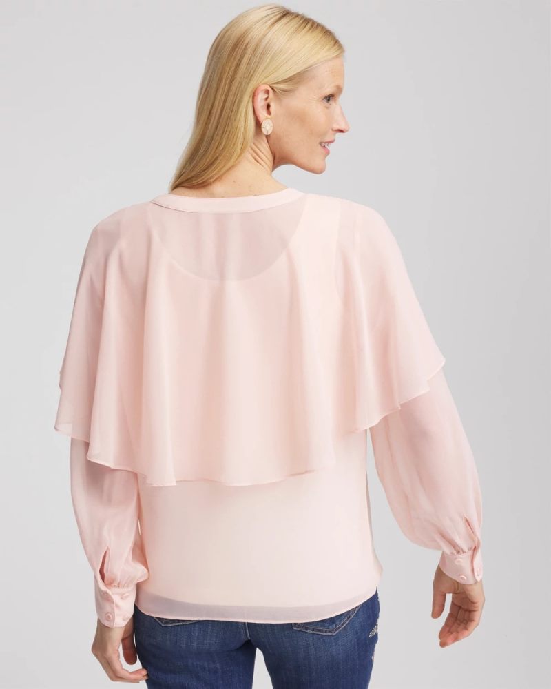 Chicos Georgette Cape Blouse - ROSE SMOKE