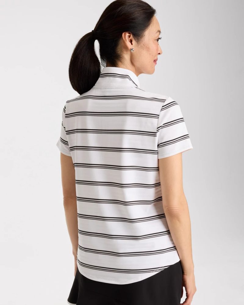 Chicos Zenergy® UPF Striped Half-Zip Polo - BLACK