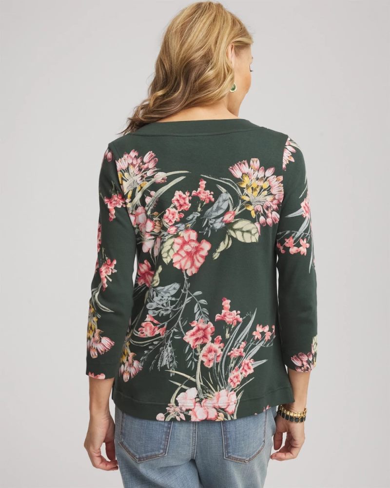 Chicos Pima 3/4 Sleeve Tee - DARKEST SPRUCE
