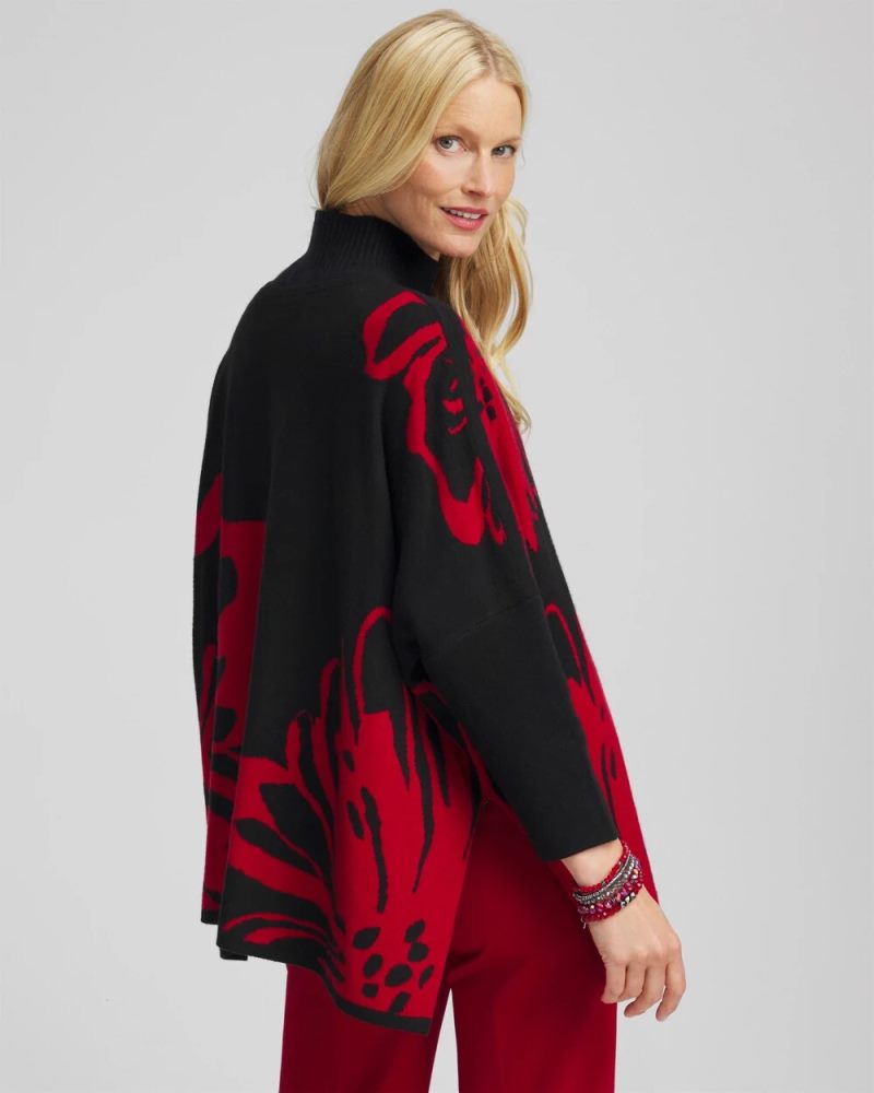 Chicos Floral Poncho - BLACK