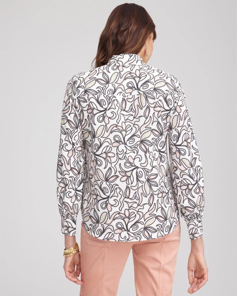 Chicos Faux Silk Floral Collared Shirt - FRENCH BLUSH