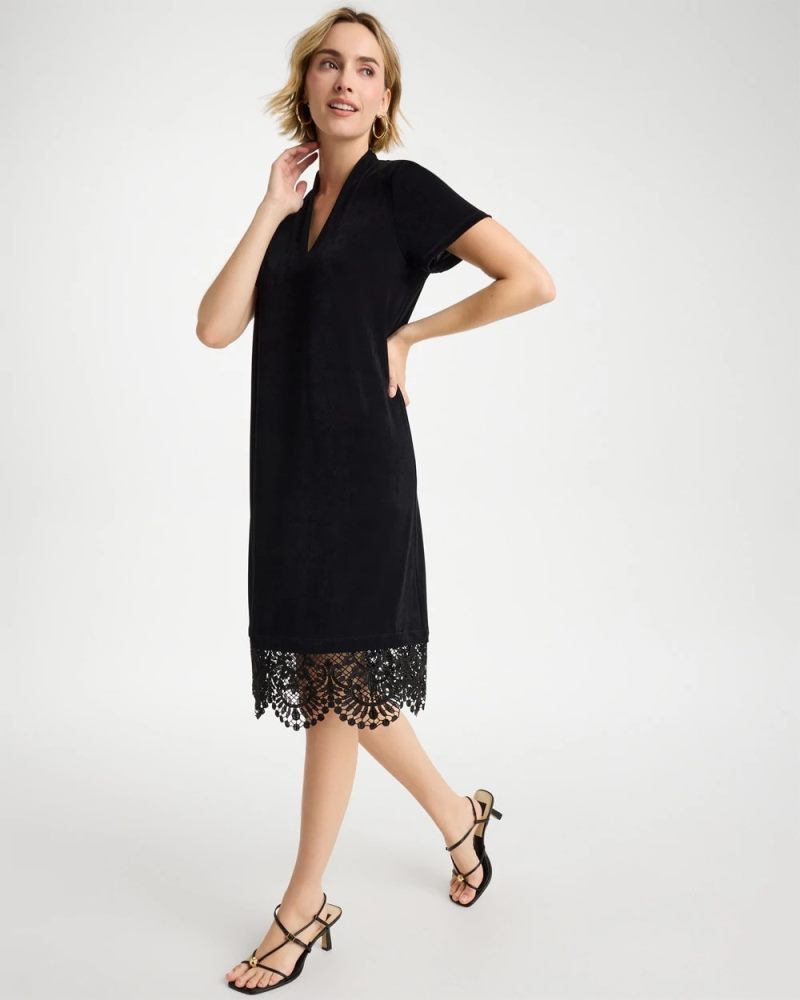 Chicos Travelers™ Lace Hem V-Neck Dress - TRAVELERS BLACK