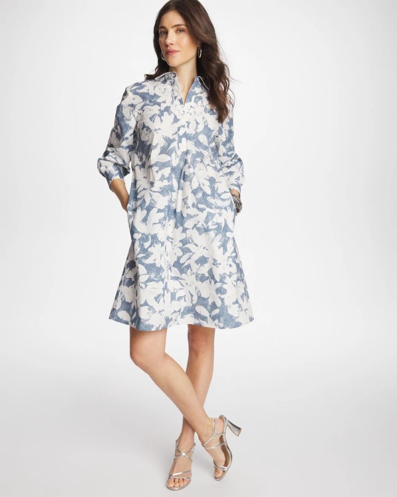 Chicos Floral Popover Dress - ECRU