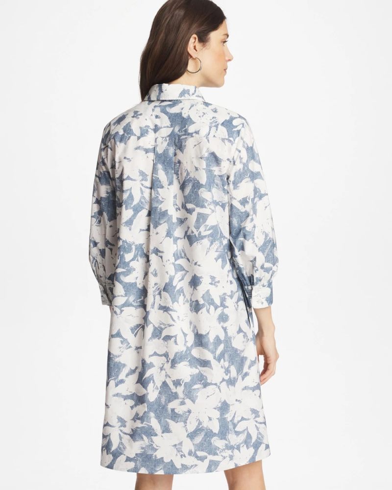 Chicos Floral Popover Dress - ECRU