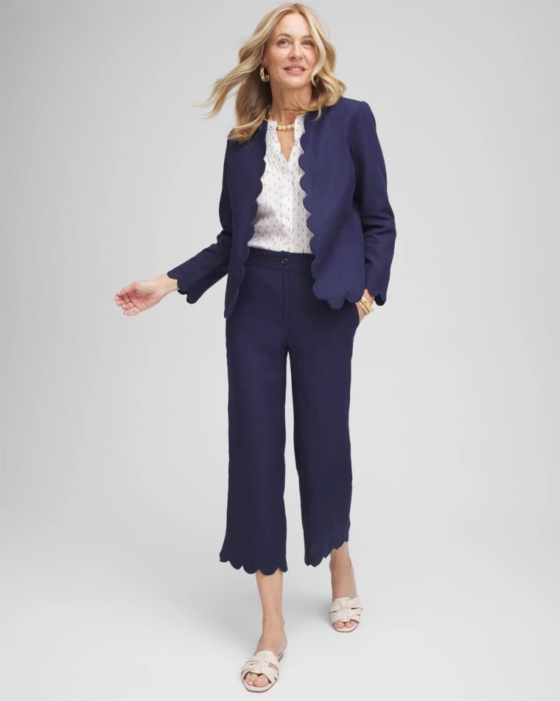 Chicos Linen Scallop Hem Crop Pants - PASSPORT BLUE