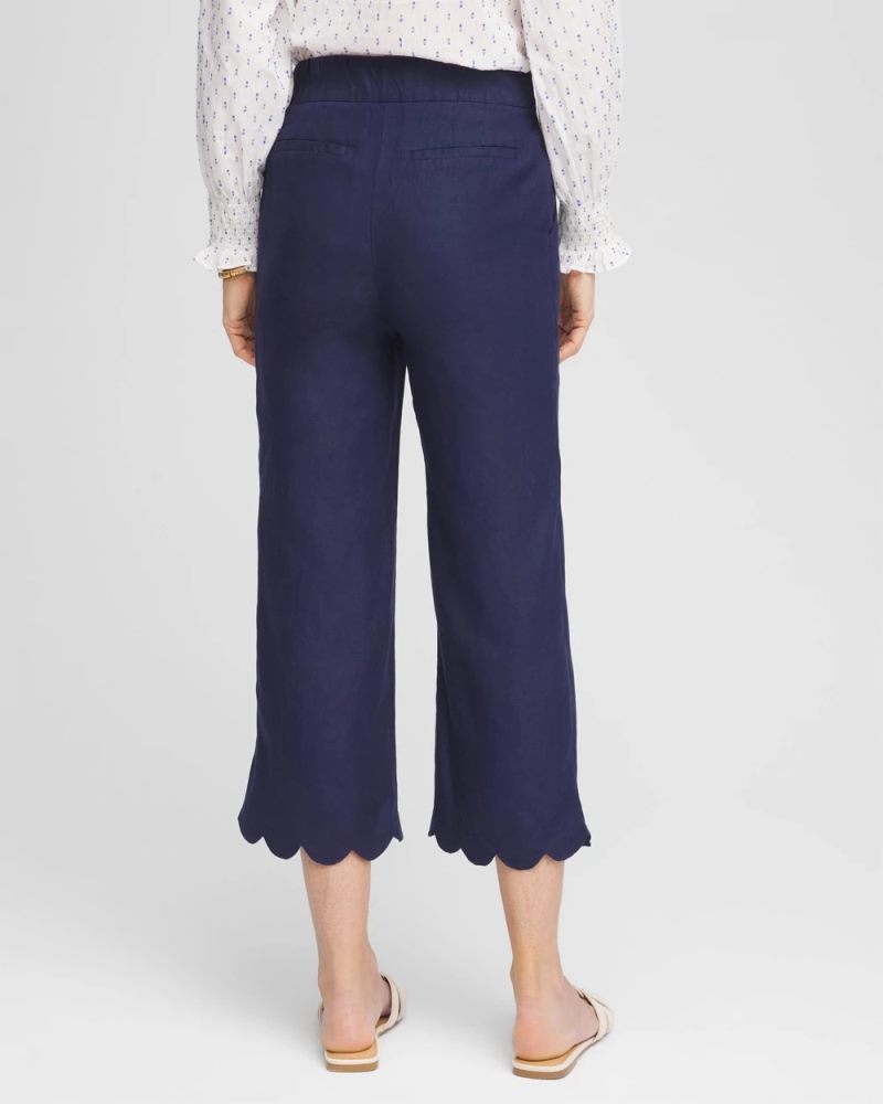 Chicos Linen Scallop Hem Crop Pants - PASSPORT BLUE
