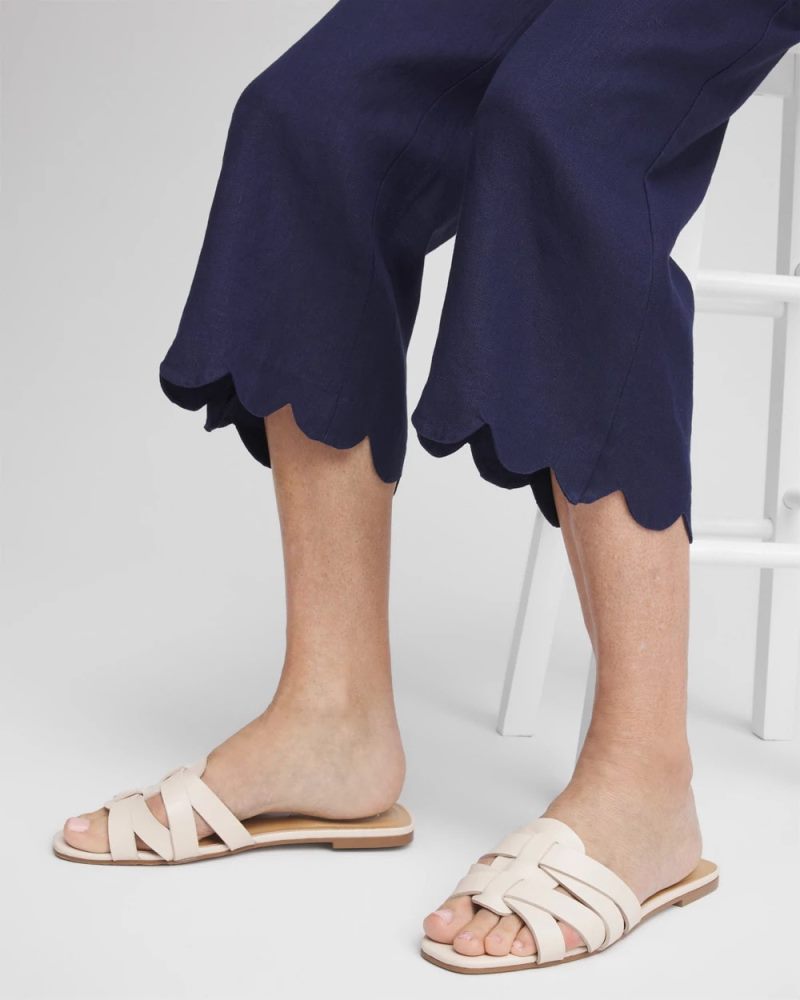 Chicos Linen Scallop Hem Crop Pants - PASSPORT BLUE
