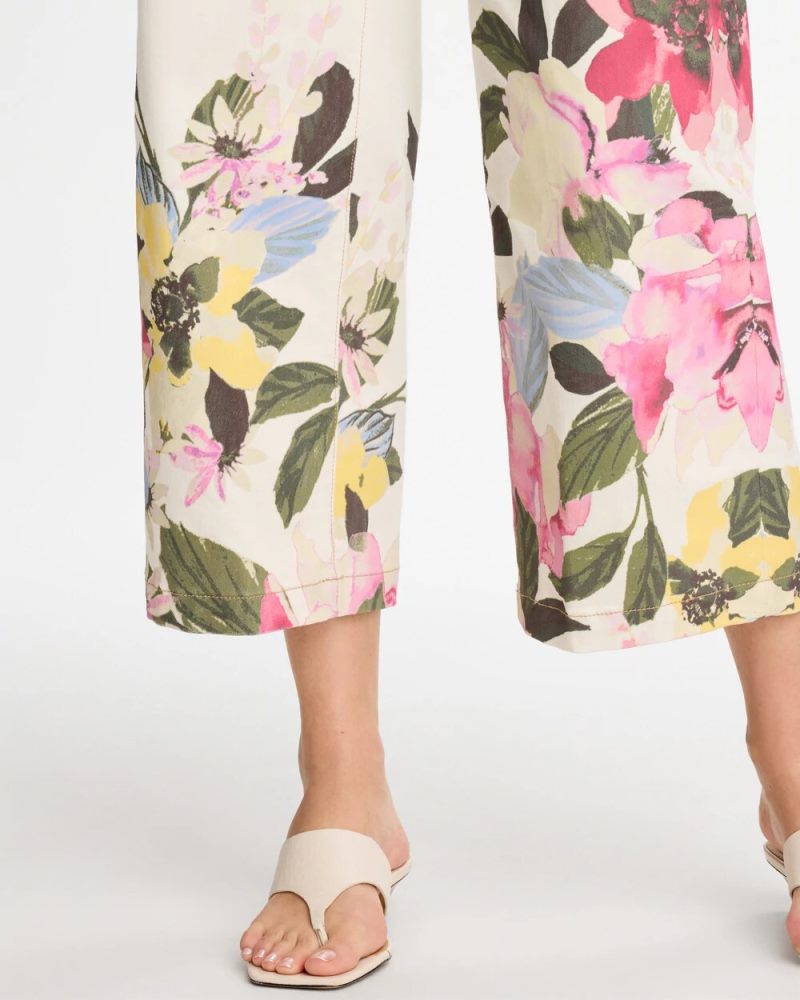 Chicos Printed Pull-On Wide Crop Jeans - SEA SALT