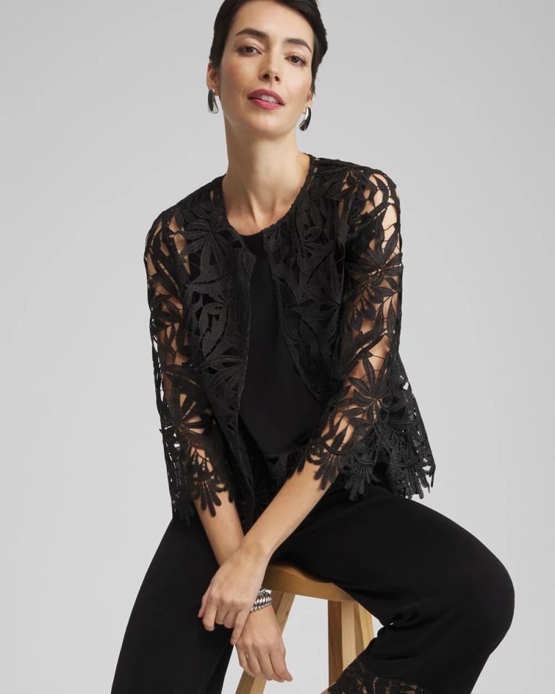 Chicos Travelers™ Lace Trim Top - TRAVELERS BLACK