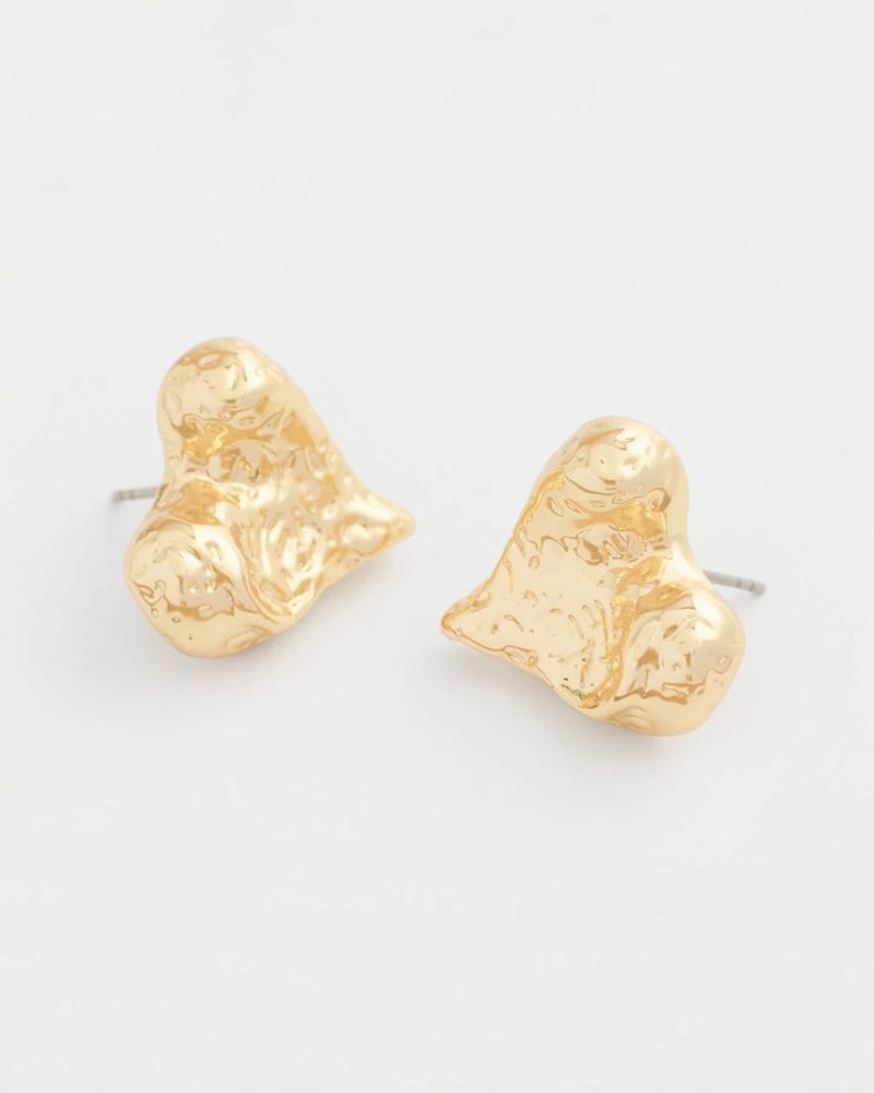 Chicos Golden Heart Stud Earrings - GOLD