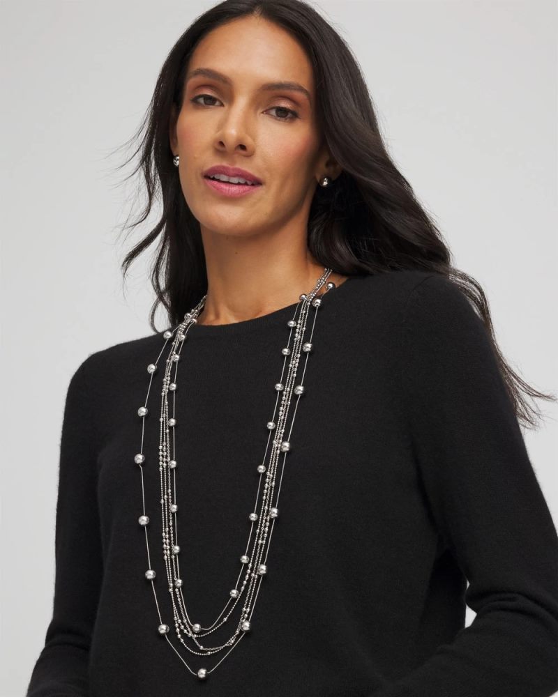 Chicos Multistrand Beaded Silvertone Necklace - SILVER