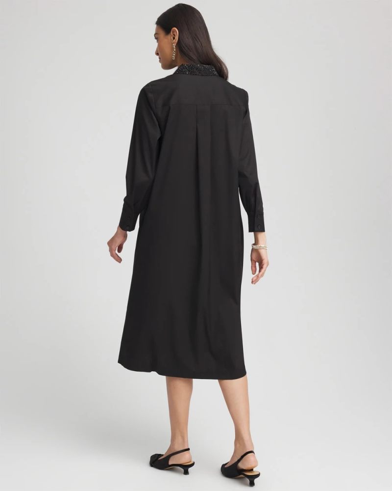 Chicos Sequin Collar Midi Shirtdress - BLACK
