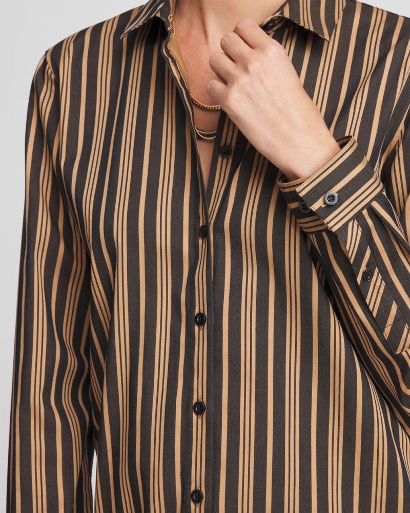 Chicos No Iron Stripe Tunic - CAMEL/BLACK