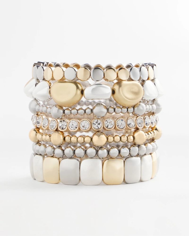 Chicos Gold & Silver Tone Beaded Stretch Bracelet - MIXED METALS