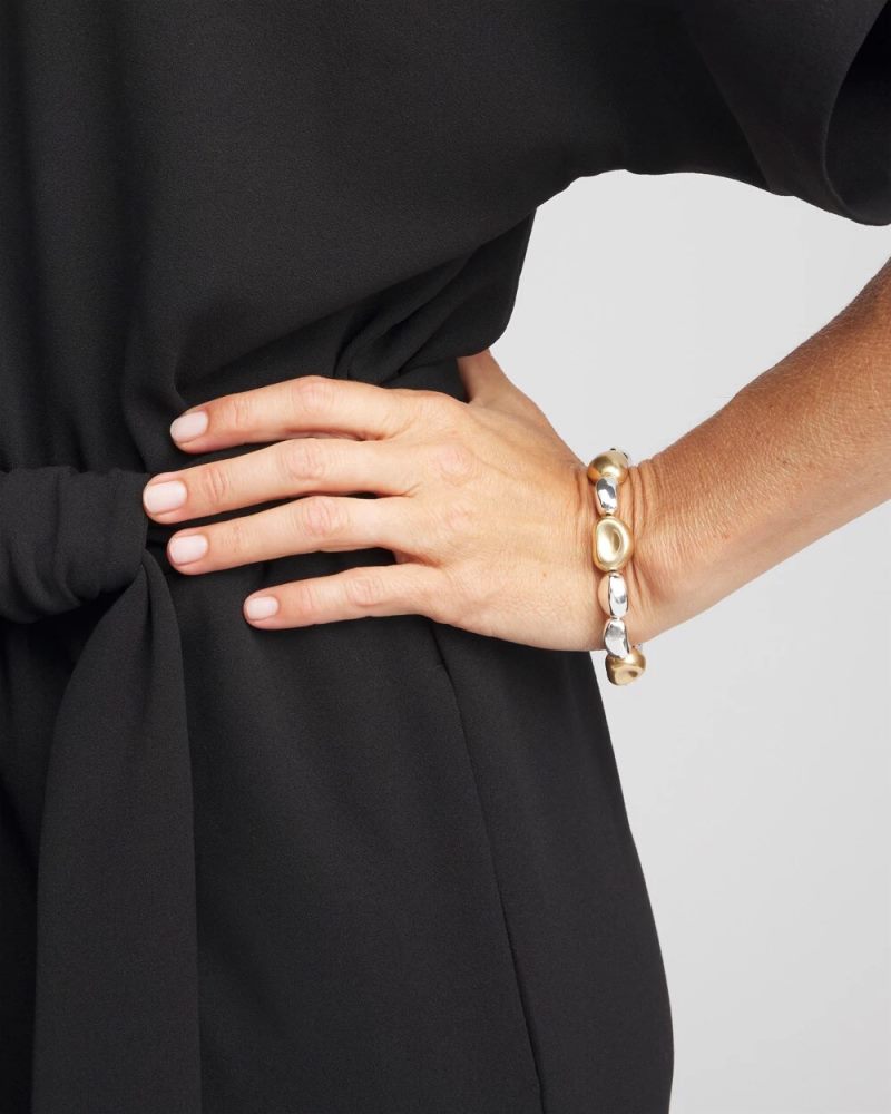 Chicos Gold & Silver Tone Beaded Stretch Bracelet - MIXED METALS