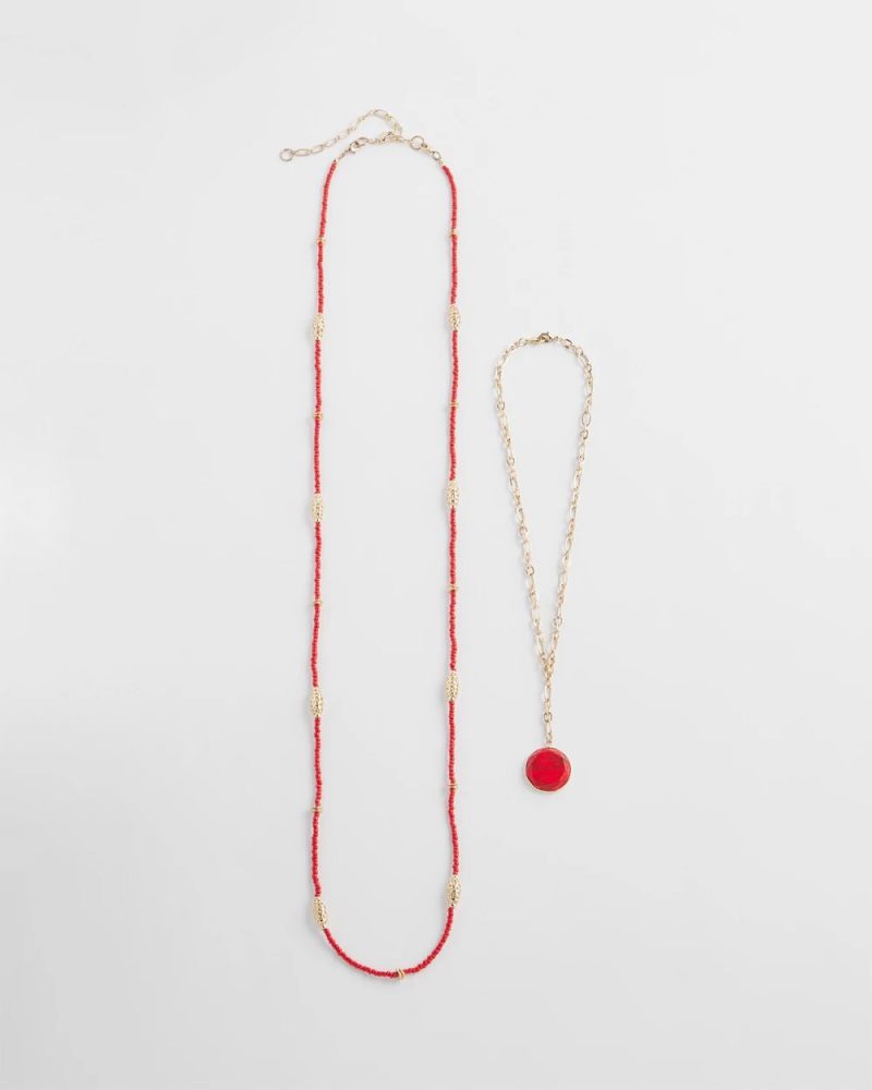 Chicos Convertible Beaded Pendant Necklace - RED