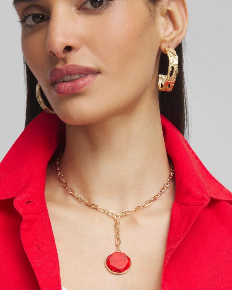 Chicos Convertible Beaded Pendant Necklace - RED