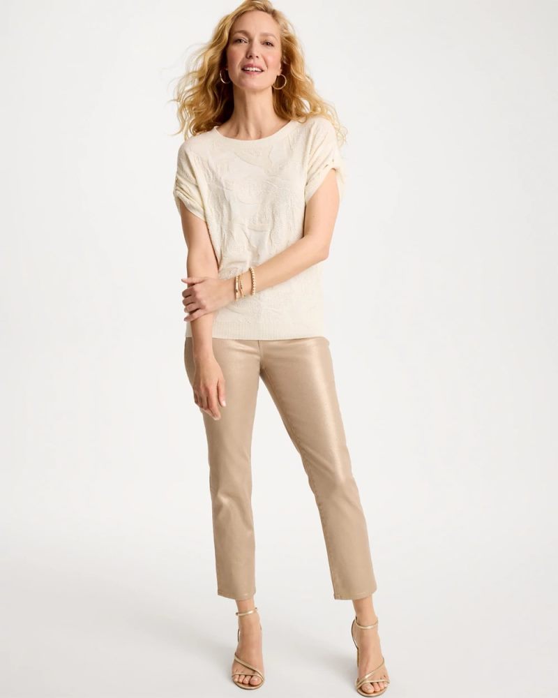 Chicos Girlfriend Slim Coated Crop Jeans - GOLD FOIL COATED