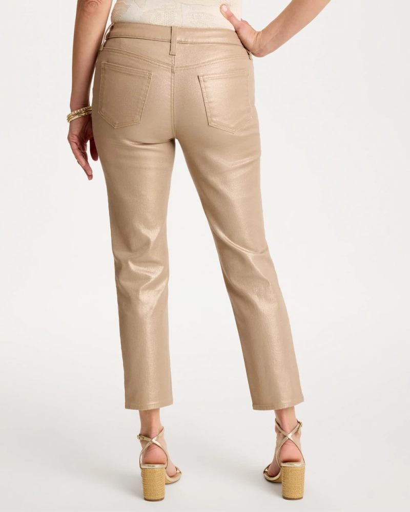 Chicos Girlfriend Slim Coated Crop Jeans - GOLD FOIL COATED