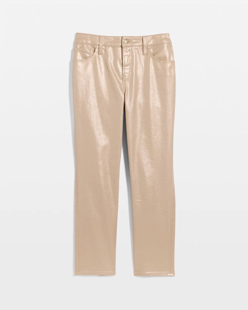 Chicos Girlfriend Slim Coated Crop Jeans - GOLD FOIL COATED