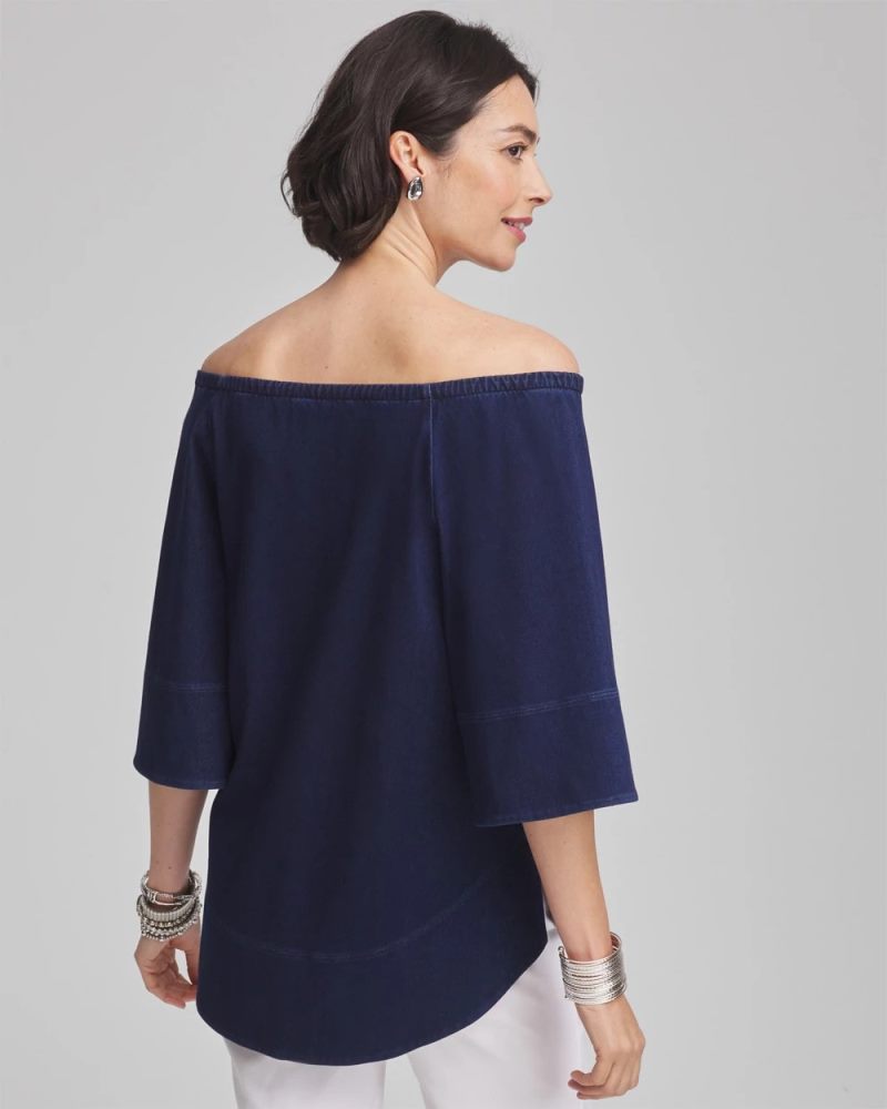 Chicos Off-the-Shoulder Denim Top - DARK DENIM