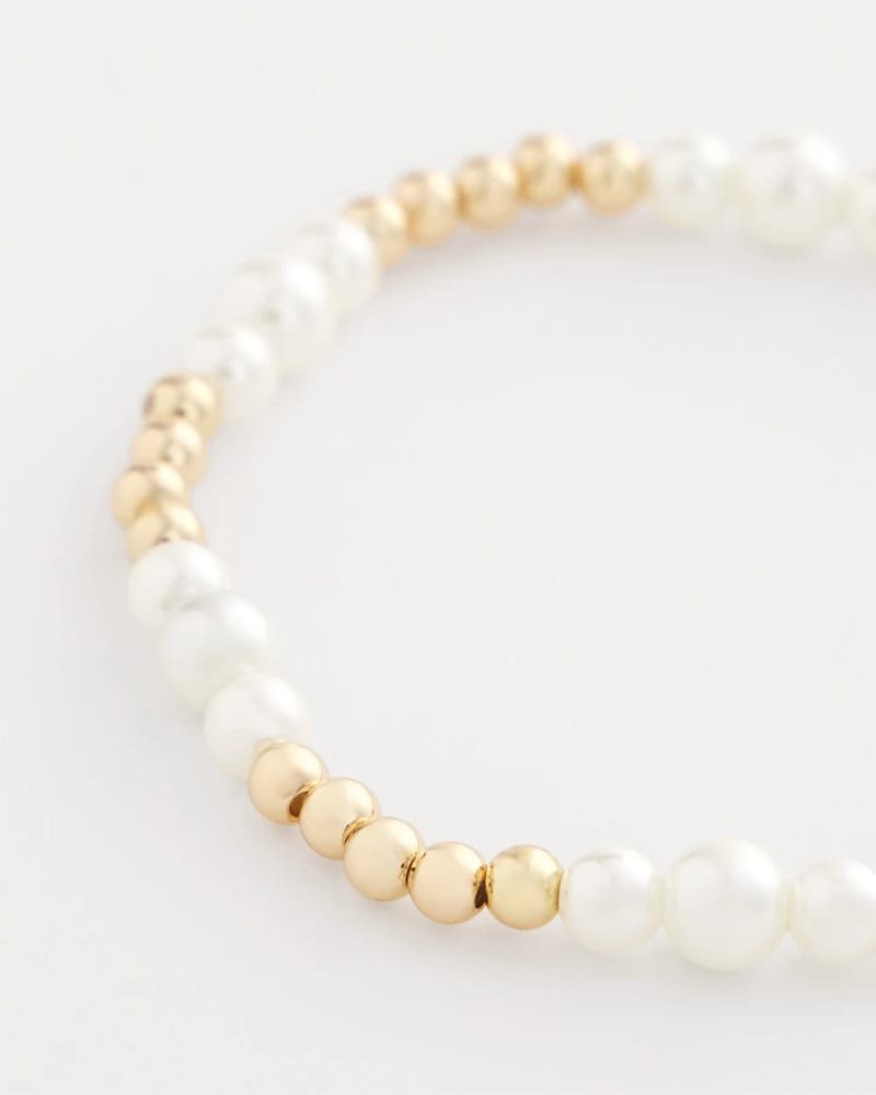 Chicos Goldtone Bead Stretch Bracelet - PEARL