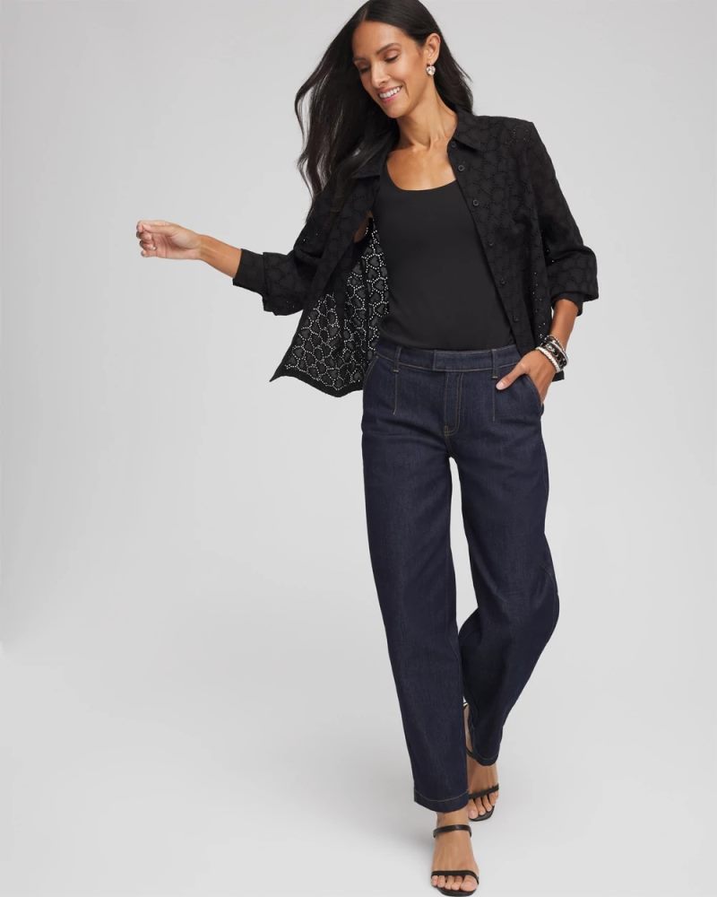 Chicos Heart Eyelet Shirt - BLACK