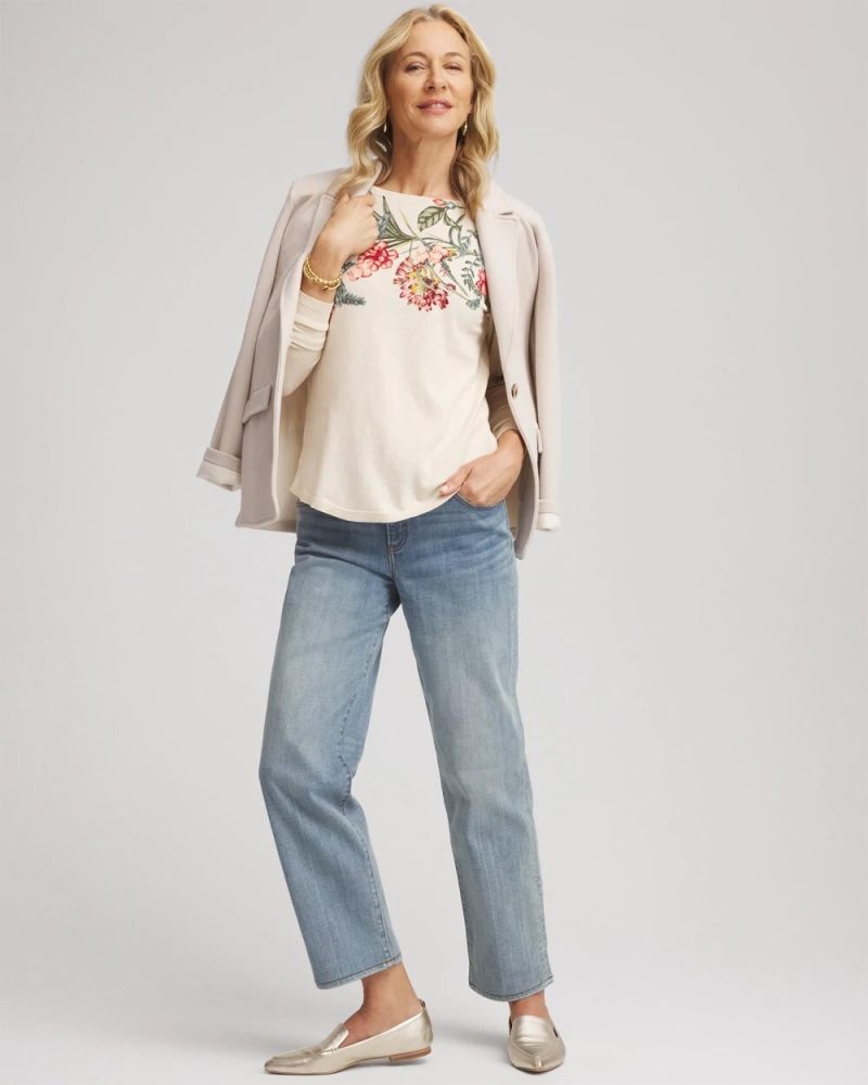 Chicos Ella Printed Bateau Pullover Sweater - MULTI