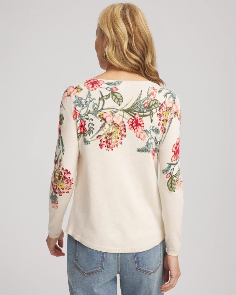 Chicos Ella Printed Bateau Pullover Sweater - MULTI