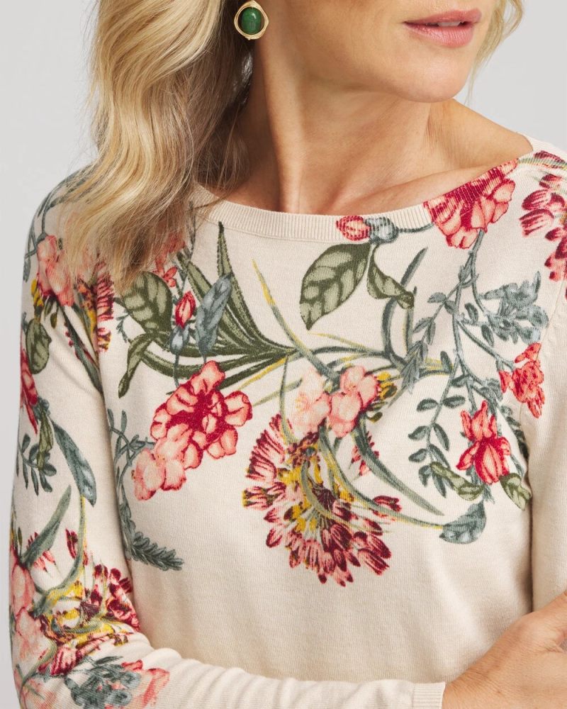 Chicos Ella Printed Bateau Pullover Sweater - MULTI