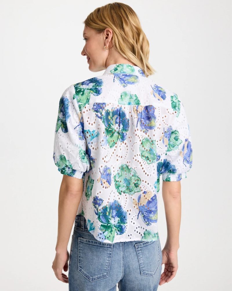 Chicos Floral Paisley Eyelet Blouse - PASSPORT BLUE