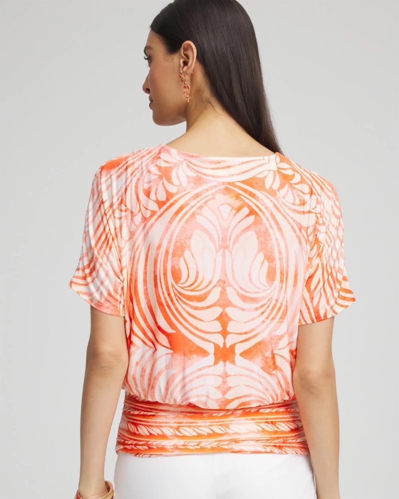 Chicos Touch of Cool™ Mesh Ruched Banded Hem Top - MELON MAMBO