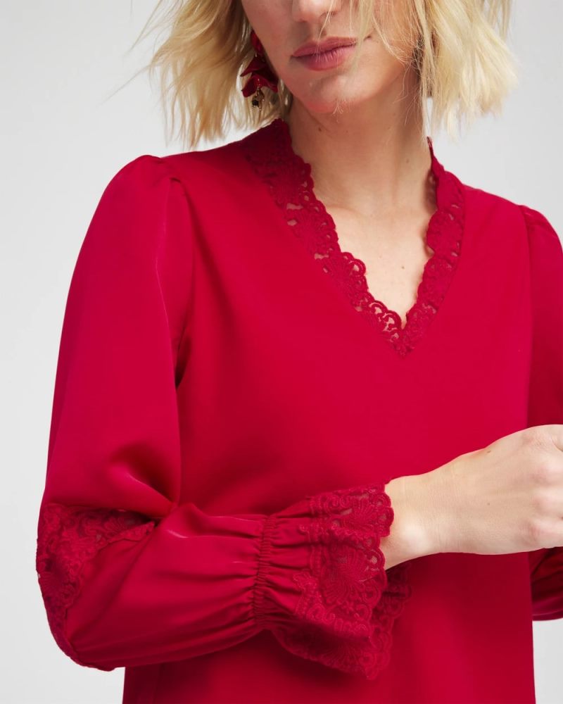 Chicos Lace V-Neck Top - CARMINE RED