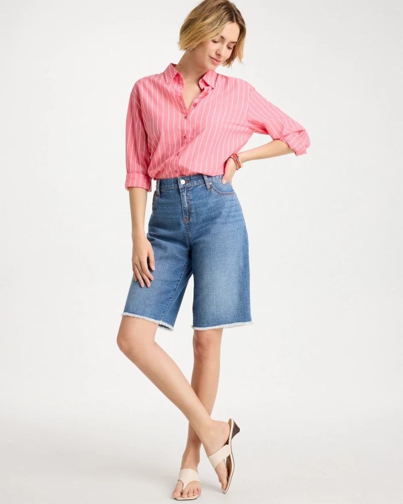 Chicos Boyfriend Frayed Jean Shorts - AQUARIA INDIGO